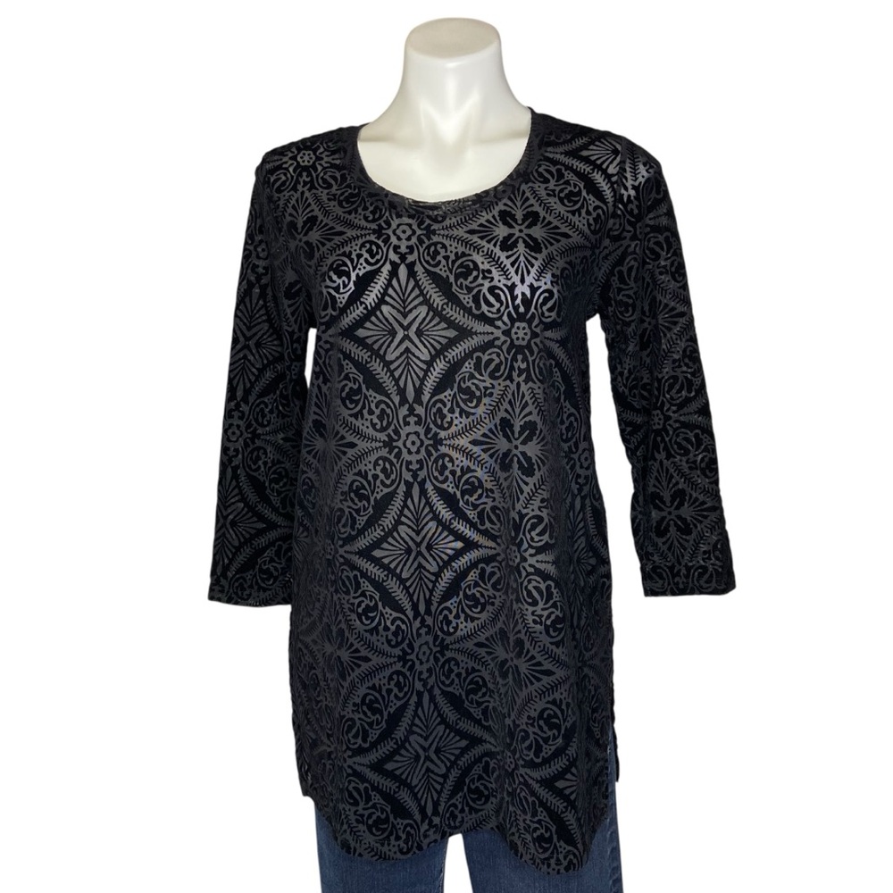 ARIAT Burnout Tunic Top Bohemian Velvet Long Sleeve Black Womens Small